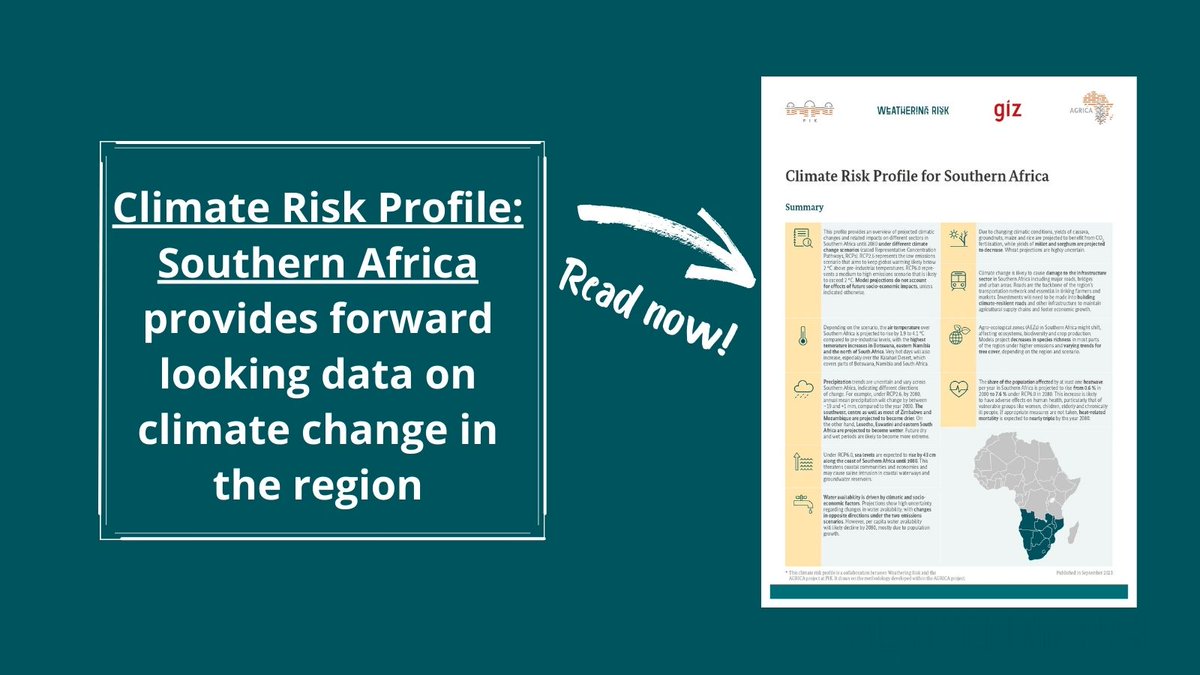 🆕#WeatheringRisk Climate Risk Profile for Southern Africa provides forward-looking data on climate in the region to support resilience-oriented short to long-term planning. Discover implications for crops, temp., infrastructure & more👇🏽@PIK_Climate 🔎adelph.it/CRPSouthernAfr…