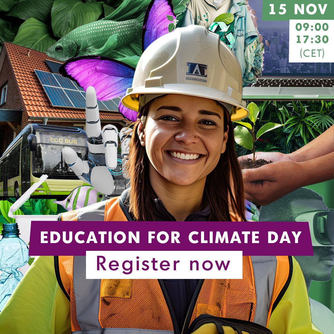 🌱 Boost your green skills: participate in the Education for Climate Day 2023!
👩‍ Who? Students, educators, and education stakeholders.
🍀 Explore Europe's most innovative green projects.
👉 𝗦𝗲𝗰𝘂𝗿𝗲 𝘆𝗼𝘂𝗿 𝘀𝗽𝗼𝘁:  europa.eu/!t77tJ9
#EducationForClimate