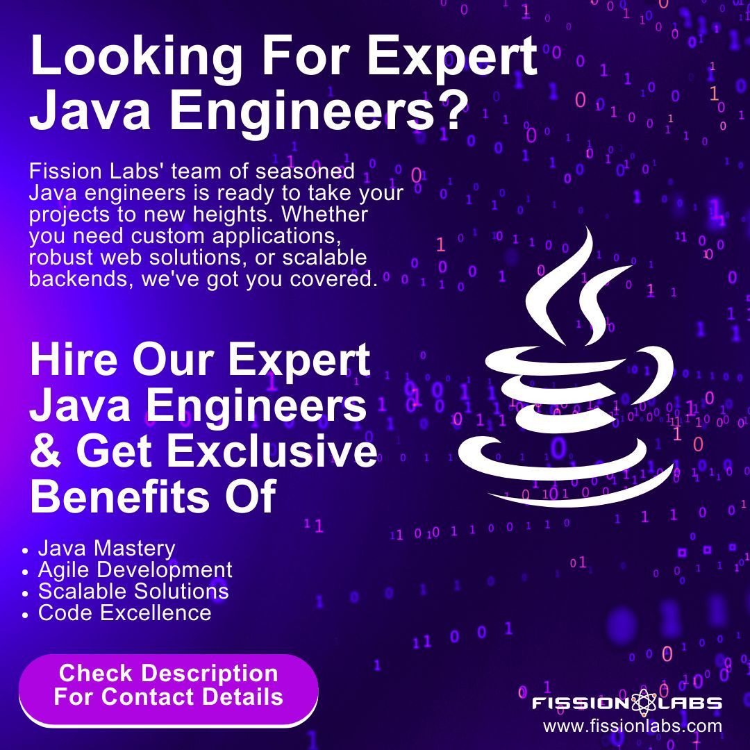 Fission_Labs's tweet image. Searching for top-tier Java Engineers to power your projects? Look no further! Contact us for your Java development needs today. Email: info@fissionlabs.com, Website: buff.ly/2ZUDDVi
#javaengineers #javadevelopment #techtalent #fissionlabs #javaexperts #customsolutions