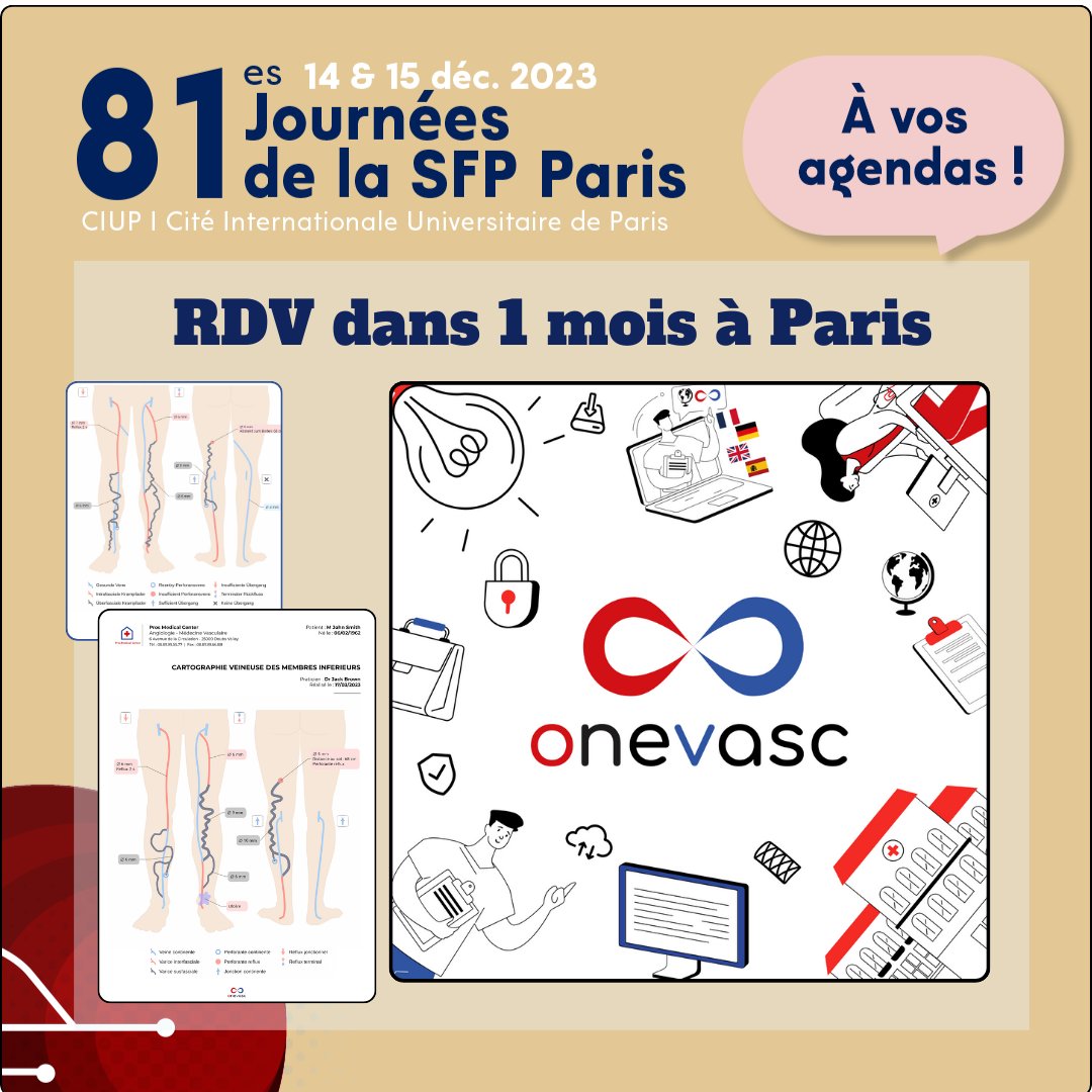 onevasc's tweet photo. La team OneVasc fait le déplacement à Paris dans 1 mois pour le Congrès de la @SFPhlebo, qui viendra nous rendre visite ? 

#SFPhlebo #medecinevasculaire #SFP #phlebologie #congres #innovations #medicalformation

@afintmedvasc
@ClubVasculaire 
@FVasculaire https://t.co/1qFyEVPb2j