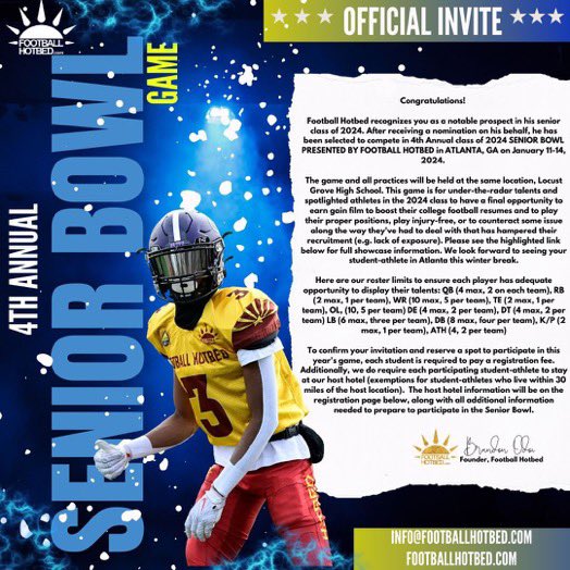 Kolton Chapman (@chapmankolton) on Twitter photo Thank you for the invite!!
<a href="/Brandon_Odoi/">Brandon Odoi</a> <a href="/FootballHotbed/">Football Hotbed</a> <a href="/qbcoachrr17/">Ramon Robinson (RR Elite QB Academy)</a> <a href="/dwdanielFB/">D.W. Daniel Football</a> Thank you for the invite!!
<a href="/Brandon_Odoi/">Brandon Odoi</a> <a href="/FootballHotbed/">Football Hotbed</a> <a href="/qbcoachrr17/">Ramon Robinson (RR Elite QB Academy)</a> <a href="/dwdanielFB/">D.W. Daniel Football</a>