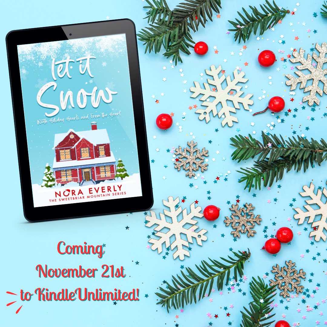 LET IT SNOW, a holiday themed box set by @NoraEverly is coming November 21st! Spend a year with Jake and Violet in a BRAND NEW Christmas novella and two favorites! Preorder your copy today:  mybook.to/LetitSnow #noraeverly #holidayromance #smalltownromance #bookstagram