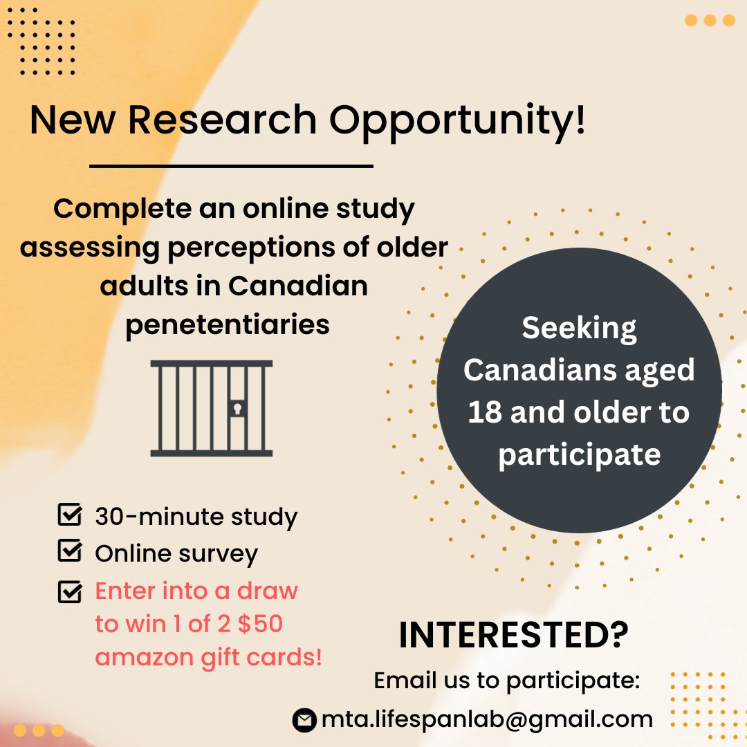 Alison O'Connor (@alison__oconnor) on Twitter photo Looking for participants for a new ONLINE study in the lifespan lab. Email (mta.lifespanlab@gmail.com) if you are Canadian and at least 18 years of age! 🇨🇦 Looking for participants for a new ONLINE study in the lifespan lab. Email (mta.lifespanlab@gmail.com) if you are Canadian and at least 18 years of age! 🇨🇦