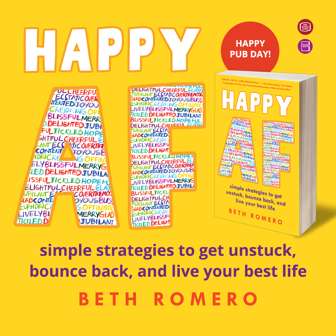 Happy Pub Day to Happy AF by @BethRomeroBooks! Buy now! 💛 bookshop.org/p/books/happy-…