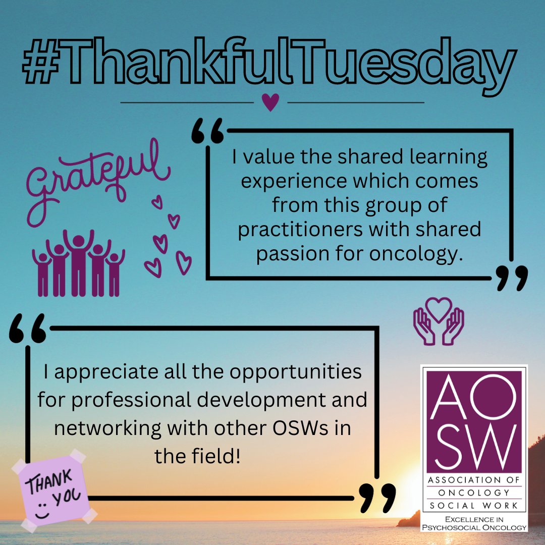 Thanks to the contributions from our donors, AOSW offers the following scholarships for our Annual Conference. 
-Naomi Stearns Scholarship
-Kim Lawson Scholarship
-Palliative Care Scholarship
-Conference Scholarships

Support AOSW: bit.ly/3smKrK4

#ThankfulTuesday #OSW