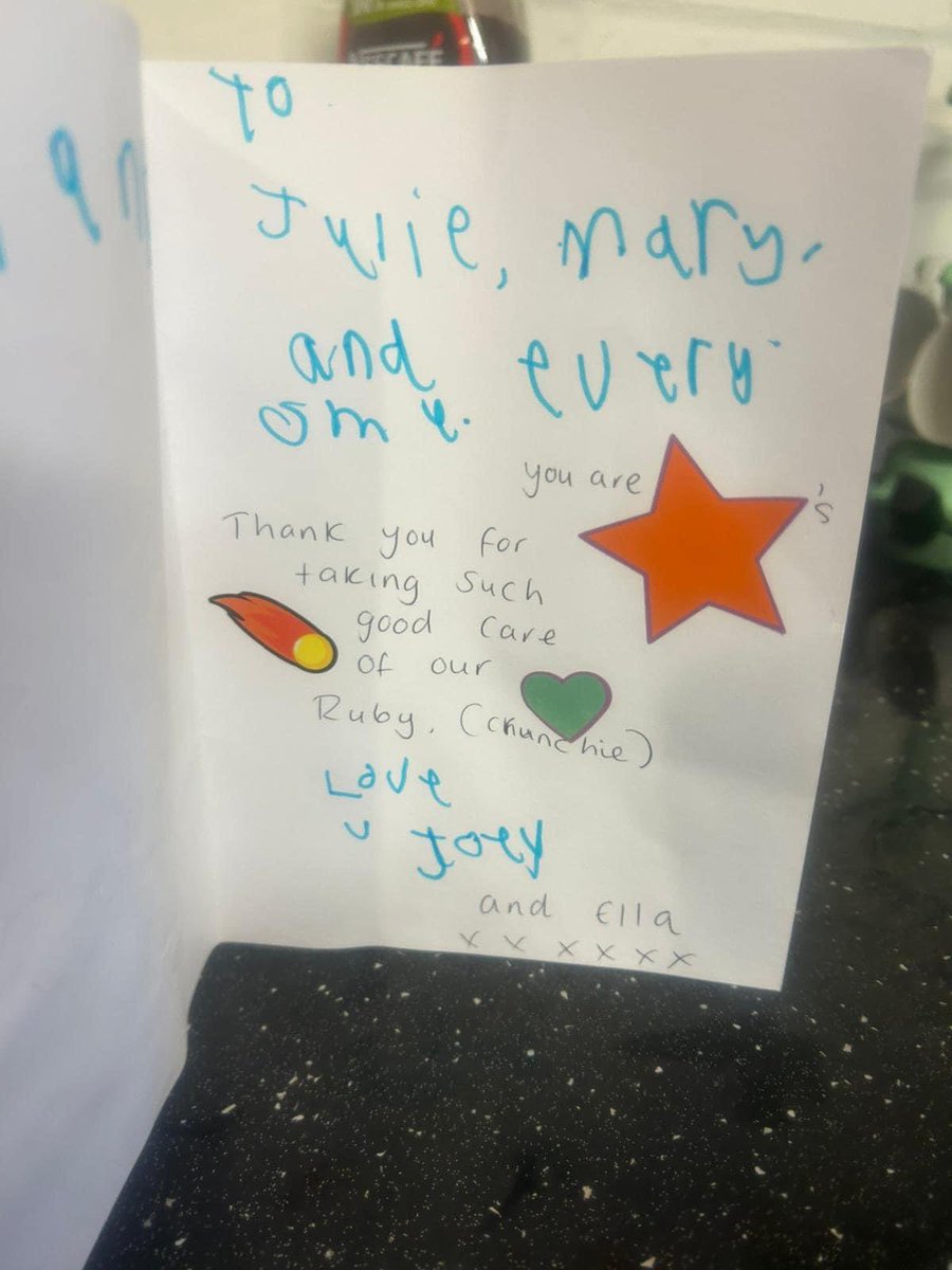 rgoachairman's tweet photo. This is so special! We received a beautiful card from Joey & Ella & we want to thank you so much as itβs made us all smile. We all think itβs wonderful and you are such very clever children and so very thoughtful! Sending lots of cuddles to Crunchie & you both π #petsforlife https://t.co/hCsR6E3FZU