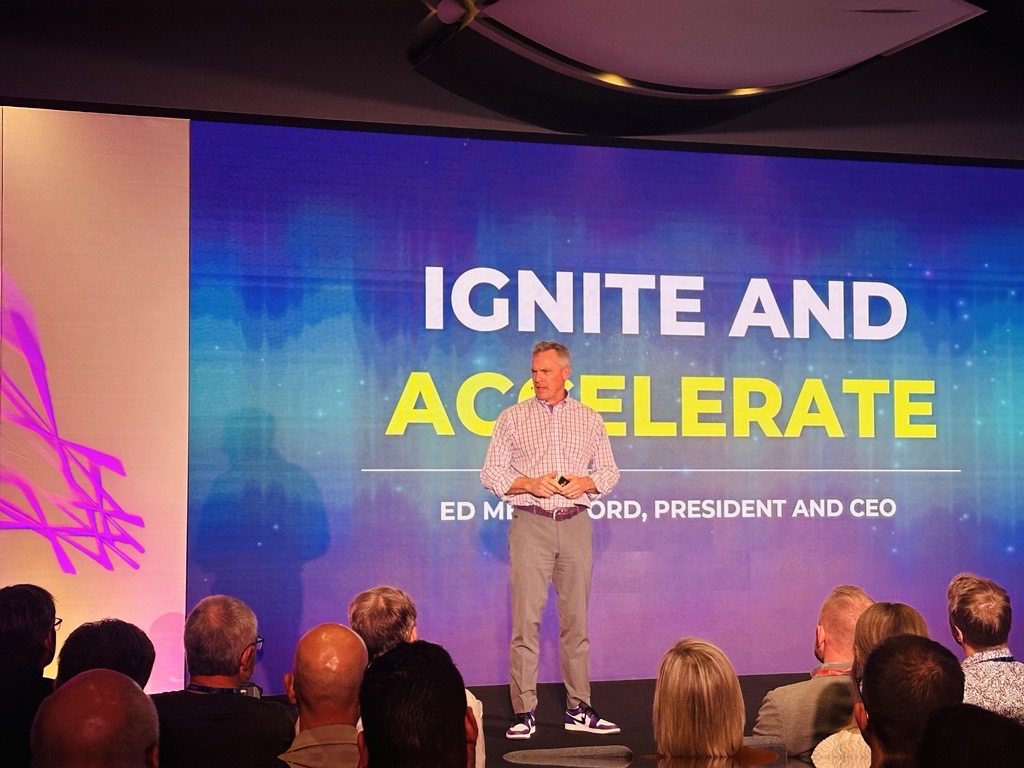 ExtremeNetworks's tweet photo. The only way to advance is to find new ways to deliver better outcomes! President and CEO Ed Meyercord shares where Extreme is headed and how we can grow together and win. #ExtremeIgnite https://t.co/fdSYZLLZmU