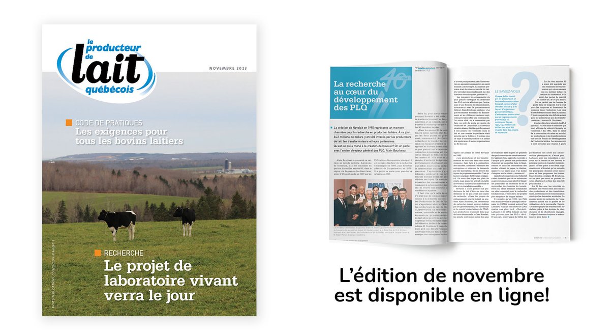 Ce mois-ci dans la Revue. Apprenez-en plus sur les débuts de Novalait, le projet de Laboratoire vivant, AgriRécup, le Code de pratiques, l’élevage de génisses, et le tarissement.

👉 bit.ly/3MqwBgv