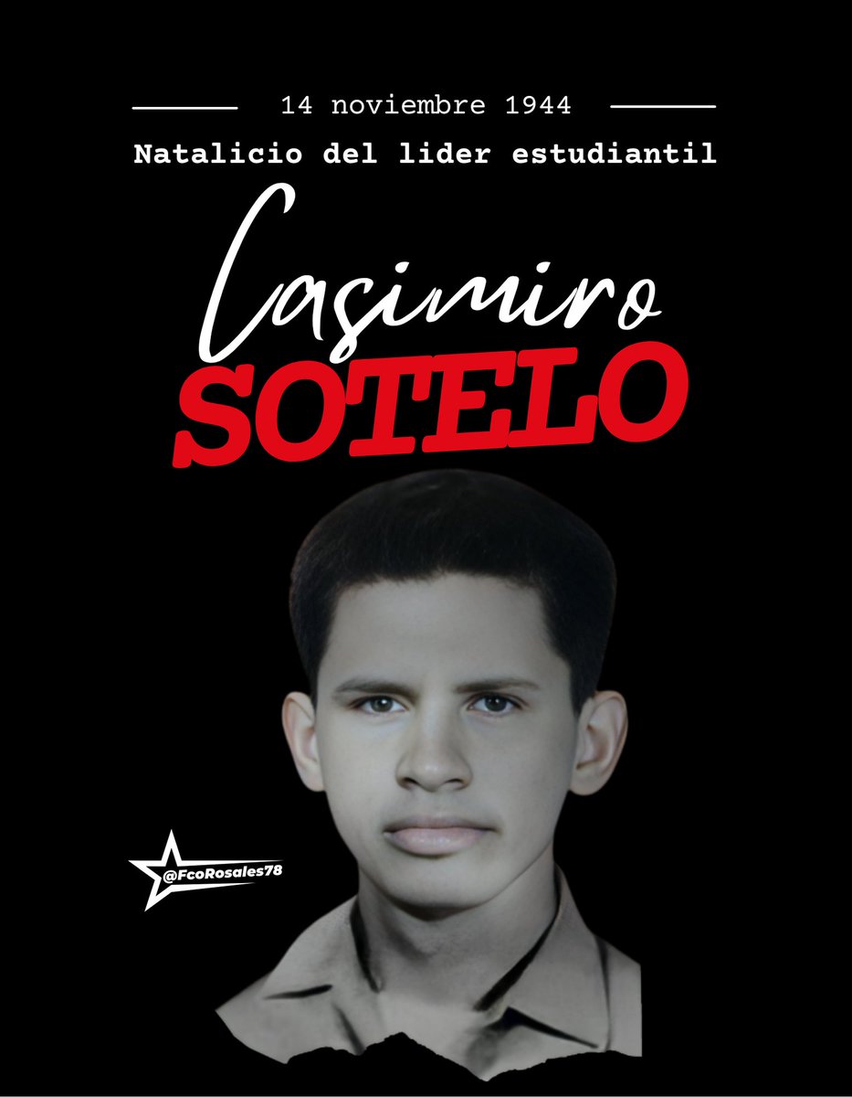 Hoy #14Noviembre conmemoramos el natalicio del líder estudiantil y militante Sandinista, Casimiro Sotelo.
Fue un destacado revolucionario, presidente del Ceuuca, movimiento estudiantil que se rebeló contra el régimen somocista.

#PuebloVictorioso 
<a href="/Amanecerabz/">#TodosSomosDaniel🇳🇮Amanecerabz</a> <a href="/corpav_m/">Carnitas ❤🖤❤🇳🇮</a> <a href="/Atego16/">@🅰🆃🅴🅶🅾 🇳🇮</a>