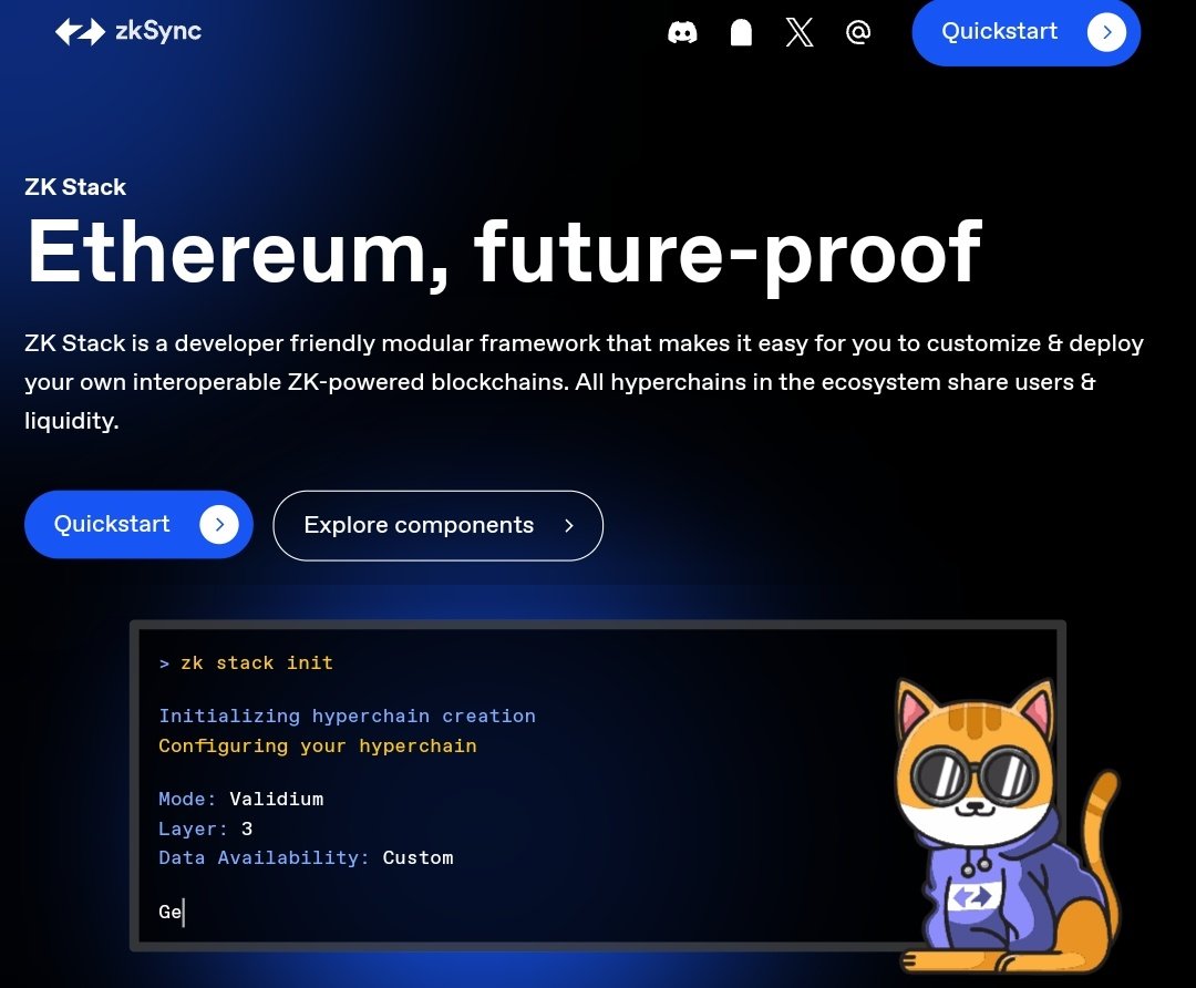 techryper's tweet image. zkSync zincir geliştirme kiti #Hyperchain i tanıttı.
zkstack.io 
ZK Stack, ZK destekli bileşenlerden oluşan modüler bir çerçeveye sahip #zkstack tabanlı zkSync üzerinden çıkacak yeni #Layer2 lere şahit olacağız.  
Şuan piyasada bulunan benzer örnekleri arasında;