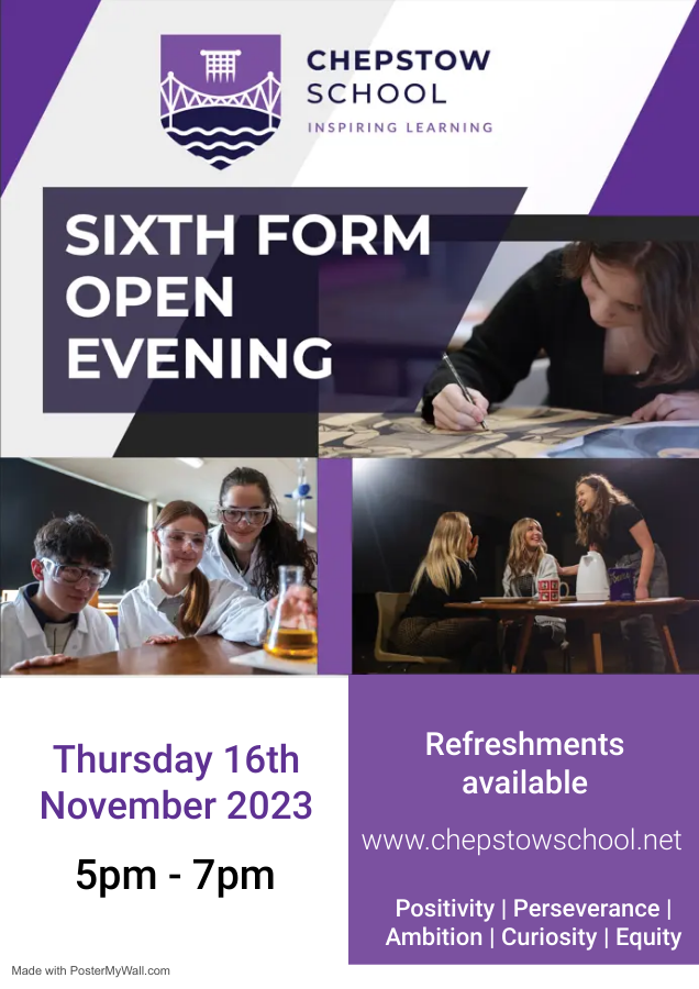 Chepstow_Upper's tweet image. Remember to book your slot for our @chepstowschool Sixth Form Open Evening on Thursday 16th November - outlook.office365.com/owa/calendar/C…