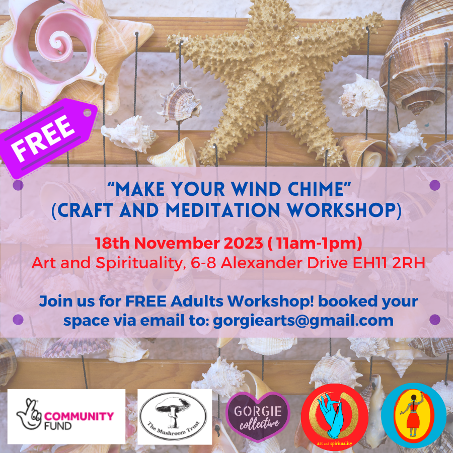 Our next workshop will be back at the Art and Spirituality Centre in Gorgie - join us this Sat 18th November at 11am. Create your own wind chime at this relaxing craft and meditation session! Book your #free place via email💜🎨 #Gorgie #community #art #craft #creativity