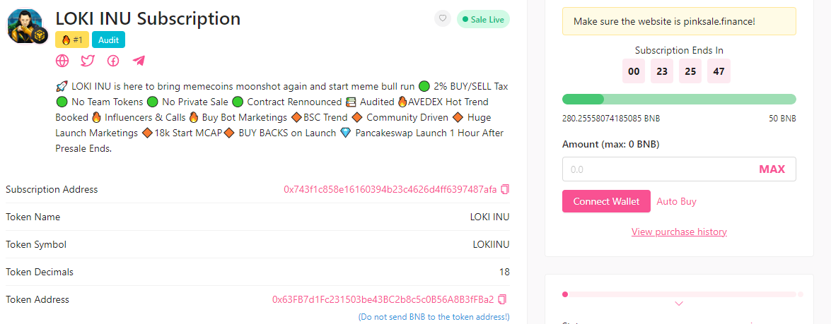 LokiinuToken's tweet photo. LOKI INU presale live on pinksale now!

280 BNB oversubbed to 50 BNB HC! 

PCS launch tomorrow at 12:00 utc!

Pinksale: https://t.co/MpI2nDDXek

#bsc #Bitcoin #bnb #elonmusk https://t.co/iqFgZVO0hg