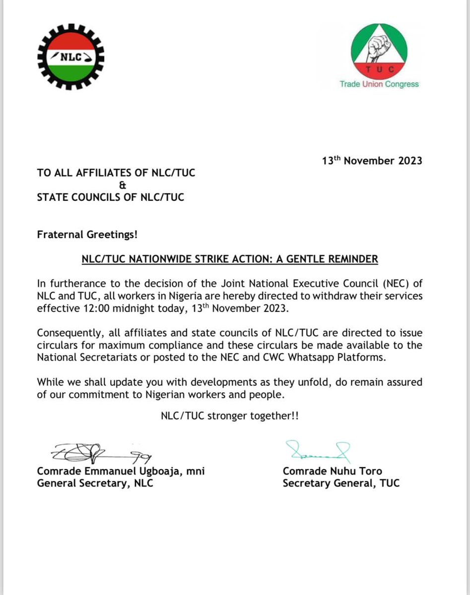 NLC tire me. So because your leader was beaten that's why you people are embarking on strike. When Buhari and Emefele were inflicting pains to Nigerians, NLC disappeared to the oblivion. Now BAT is giving us shege promax, NLC is no where to be seen. NLC una pass us oo