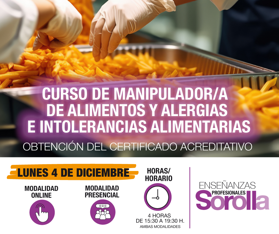 GrupoSorollaEdu's tweet photo. 📣Curso de “𝗠𝗮𝗻𝗶𝗽𝘂𝗹𝗮𝗱𝗼𝗿 𝗱𝗲 𝗔𝗹𝗶𝗺𝗲𝗻𝘁𝗼𝘀 𝘆 𝗔𝗹𝗲𝗿𝗴𝗶𝗮𝘀 𝗲 𝗜𝗻𝘁𝗼𝗹𝗲𝗿𝗮𝗻𝗰𝗶𝗮𝘀 𝗮𝗹𝗶𝗺𝗲𝗻𝘁𝗮𝗿𝗶𝗮𝘀” 👩‍🍳👨‍🍳
Apúntate y obtén el certificado acreditativo 👉 https://t.co/BVeaBiAmUQ
#EPS #manipuladoralimentos #formación  #curriculum #empleabilidad https://t.co/r6GfDuNOQB