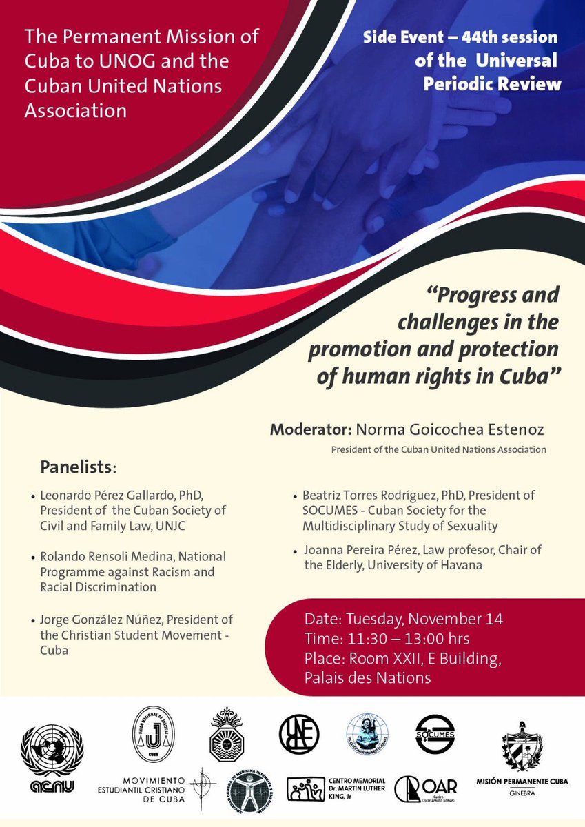 En desarrollo, evento paralelo de la sociedad civil cubana para intercambiar sobre progresos y desafíos para la promoción y protección de los derechos humanos en #Cuba 🇨🇺

Cubanos con derechos 🇨🇺