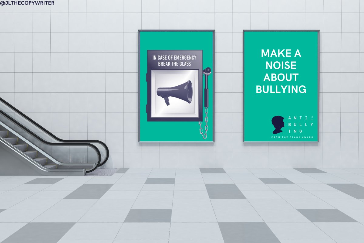 One Minute Brief of the Day: Create billboard-style posters for the <a href="/DianaAward/">The Diana Award</a> to ‘Make a noise about bullying’ for #AntiBullyingWeek, 13-17 Nov.
<a href="/AntiBullyingPro/">Anti-Bullying Pro (from charity The Diana Award)</a> <a href="/OneMinuteBriefs/">One Minute Briefs ⏱️</a>