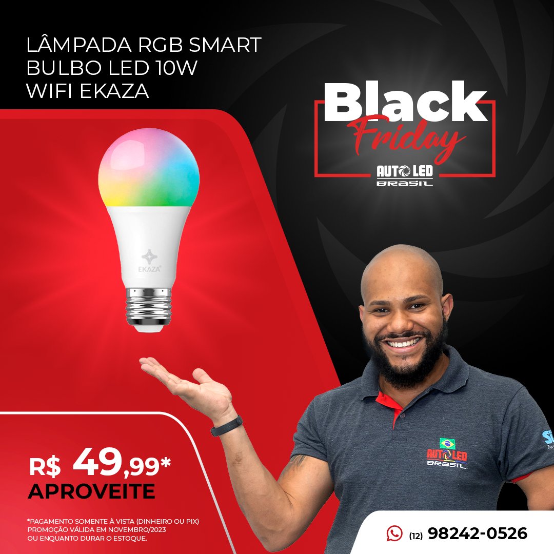 AutoledBrasil's tweet image. Black Friday com os melhores descontos.

Lâmpada RGB Smart Bulbo LED 10W Wifi EKAZA
Apenas R$49,99 

 Pagamento somente à vista (dinheiro ou pix).
Promoção válida em Novembro/23 ou enquanto durarem os estoques.

#autoled #virtuabrasil #blackfriday #iluminacao #seguranca #desconto