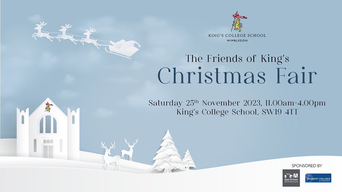 Friends of King's (@kcsfriends) on Twitter photo We are delighted to announce the date of our Christmas Fair: Saturday 25 November 11am-4pm. All welcome. Free entry. Join us for food, drink, music, a spot of shopping & some festive cheer. <a href="/KCSWimbledon/">King's News</a> <a href="/DyerGrimes/">DGA</a> <a href="/RHolmesSW19/">Robert Holmes & Co</a> <a href="/KCJSWimbledon/">KCJSWimbledon</a> We are delighted to announce the date of our Christmas Fair: Saturday 25 November 11am-4pm. All welcome. Free entry. Join us for food, drink, music, a spot of shopping & some festive cheer. <a href="/KCSWimbledon/">King's News</a> <a href="/DyerGrimes/">DGA</a> <a href="/RHolmesSW19/">Robert Holmes & Co</a> <a href="/KCJSWimbledon/">KCJSWimbledon</a>