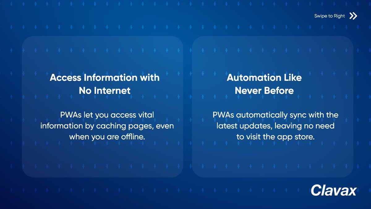 Clavax's tweet image. Faster, Smarter, Accessible! PWAs can take the mobile-first experience a notch higher!
Here are 4 ways it can make the mobile experience a delight.

Visit: clavax.com/pwa-progressiv…

#internet #STORE #startups #ROI #ConversionBoost #appstore