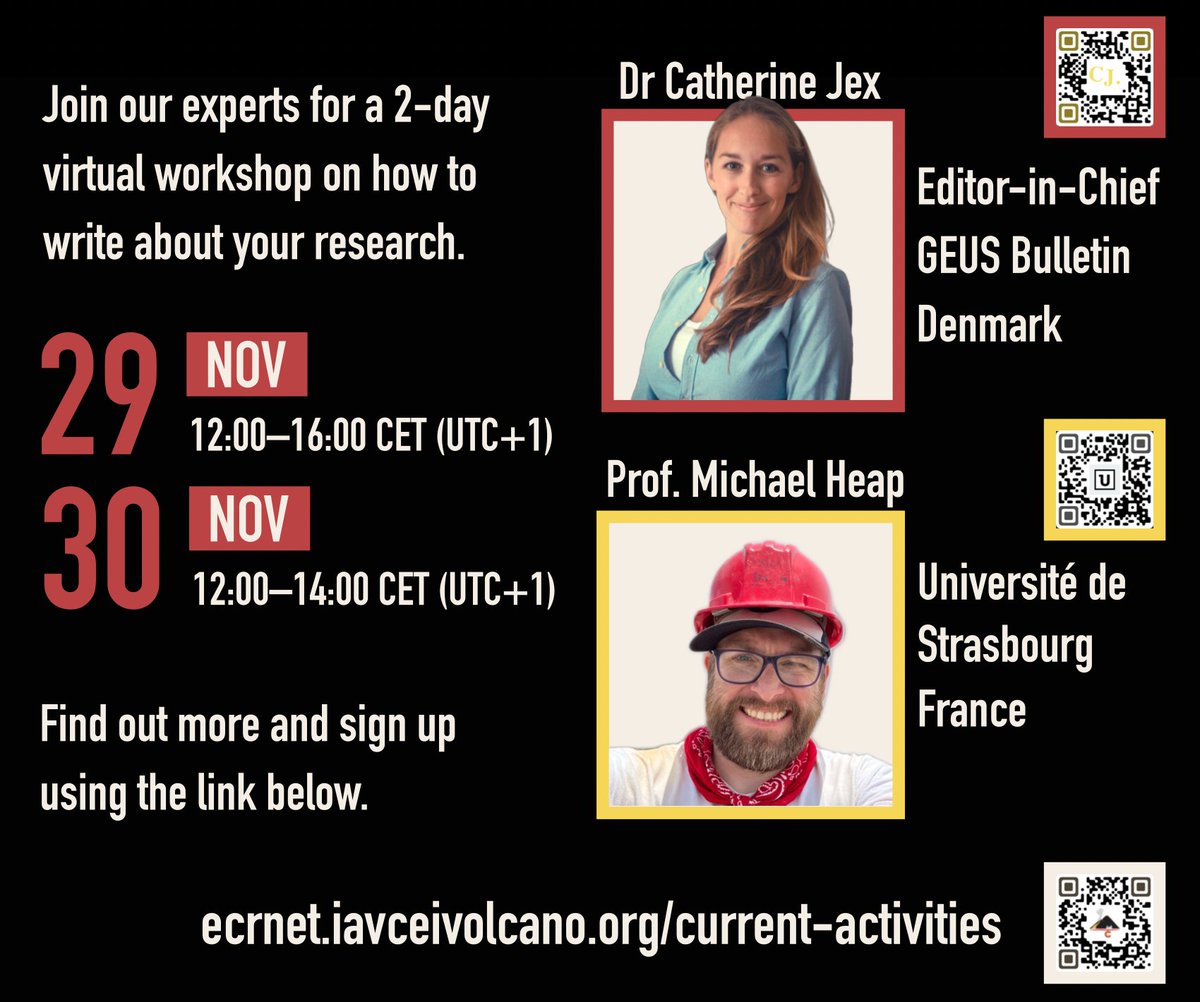 .<a href="/CathJex/">Catherine Jex</a> and I will give the first <a href="/IAVCEI_official/">IAVCEI</a> <a href="/IAVCEI_ECRNet/">IAVCEI ECR-Net</a> Research Masterclass course: How to write a research paper! It'll be held over two days: 29 and 30 of November!
Register here for the online course 👇
ecrnet.iavceivolcano.org/current-activi…