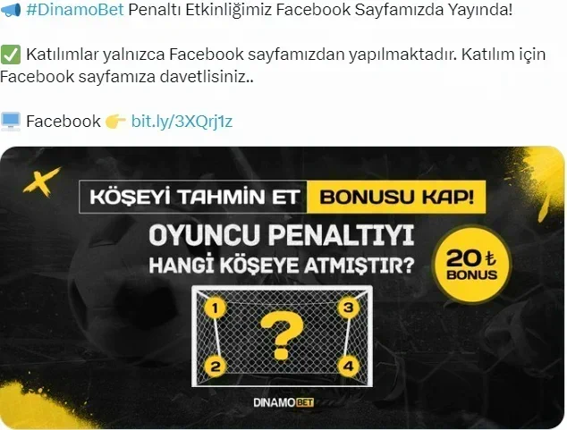 💸 #Dinamobet Penaltı Etkinliği Yayınlandı.

👉 Katılımlar Dinamobet Twitter Sayfasında

🔗 <a href="/DinamoSosyal/">Dinamo Sosyal</a>