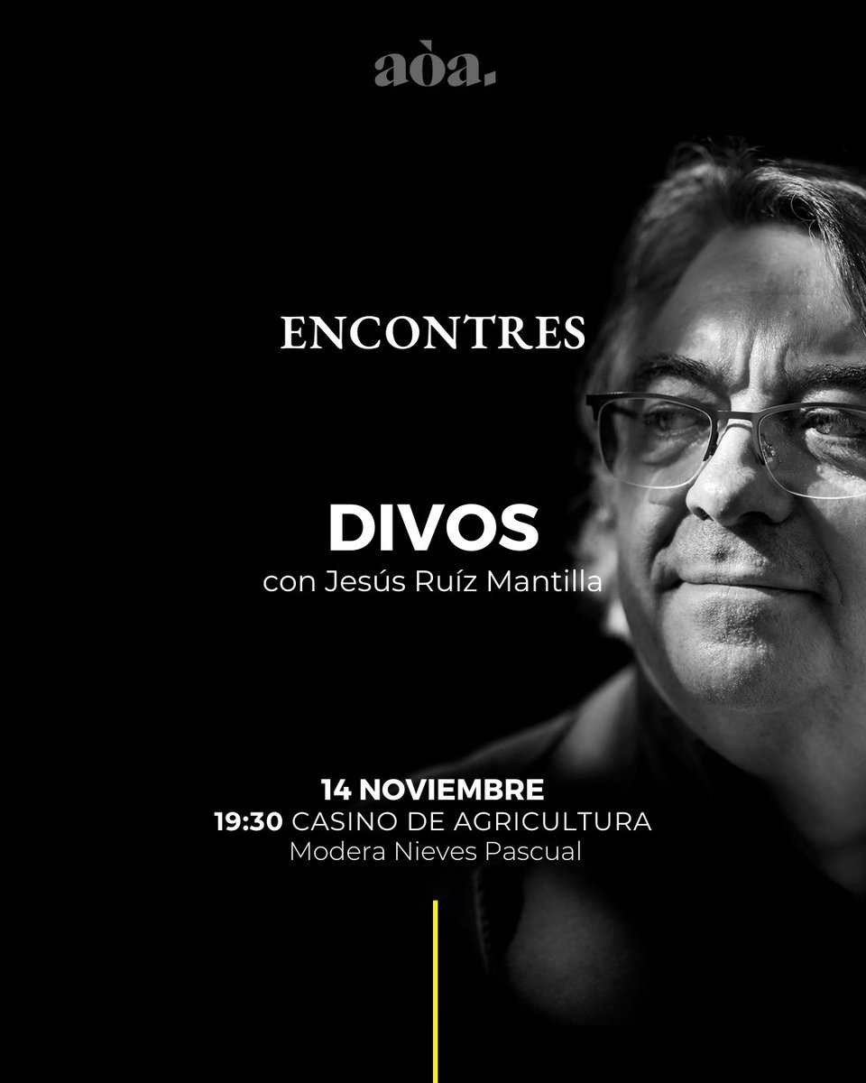 👉🏻Hoy el escritor y periodista musical Jesús Ruiz Mantilla estará en #Encontres organizado por @AOA_CV donde hablará de su último #libro ‘DIVOS’. A las 19:30h en el nuestro salón de actos. ¿Te lo vas a perder? Entrada libre hasta completar aforo.