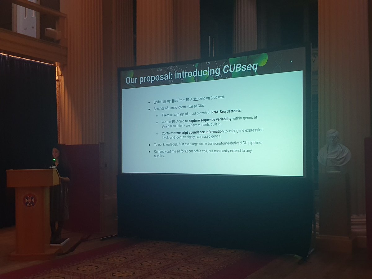GenomicsEdi's tweet photo. And our final ECR speaker for session 2 is Anima Sutradhar (@astrdhr), who is telling us about her pipeline for researching codon usage in E. coli, CUBseq #ENGoGS23 https://t.co/4OJ5MDqxsl