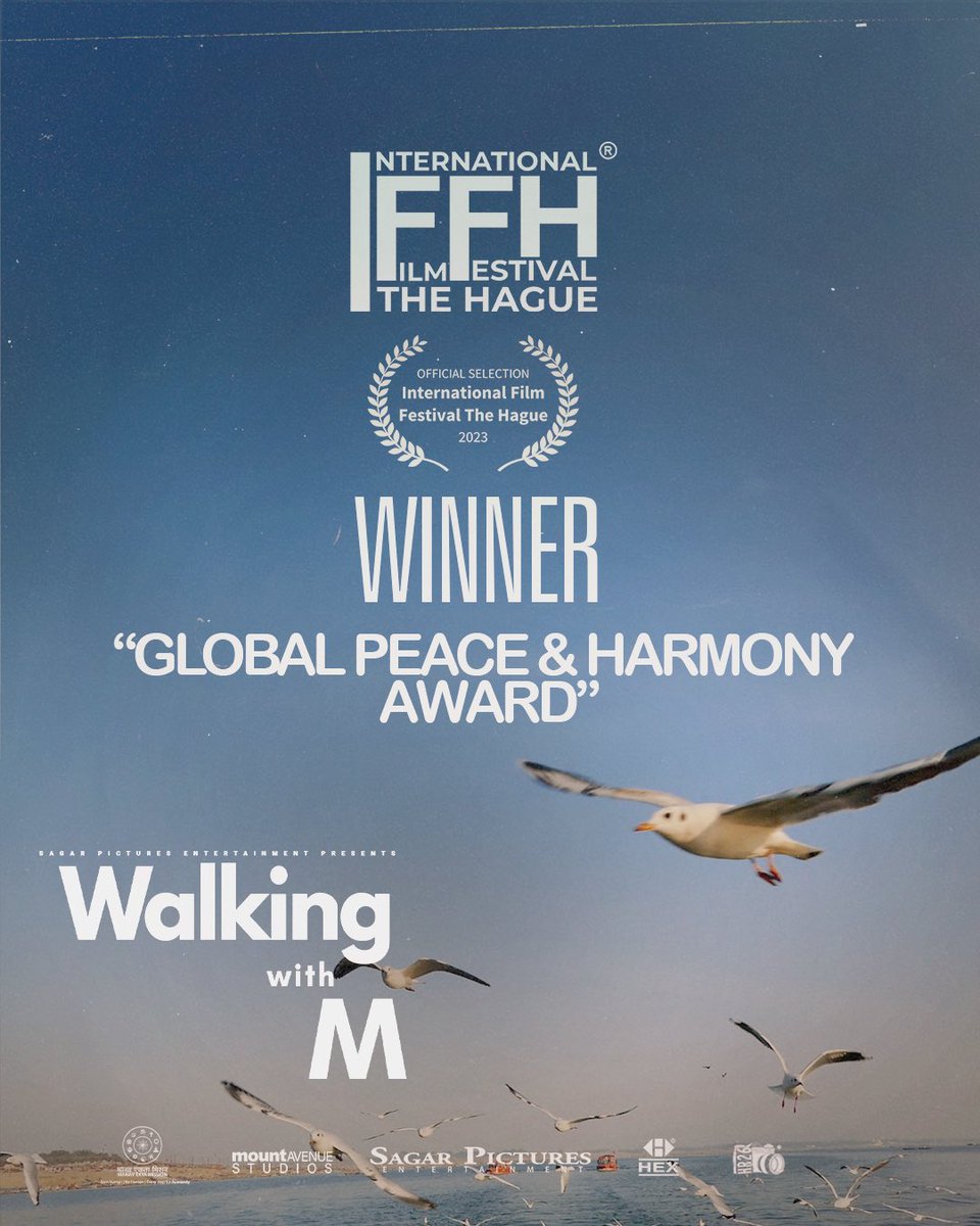 "Walking With M” the inspiring documentary event based on the ‘<a href="/WalkOfHope2015/">Walk Of Hope</a>’ peace-march by <a href="/SriMspeaks/">Sri M</a>, wins the prestigious "Global Peace and Harmony Award" at the ‘International Film Festival The Hague’, held in the iconic city of the Peace Palace. #walkingwithm #iffh