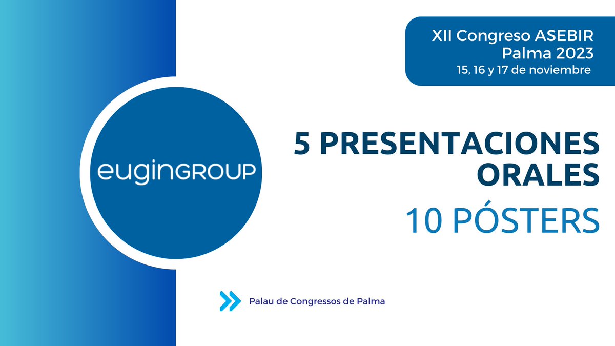 El <a href="/Eugin_Group/">Eugin_Group</a>  se presenta al Congreso <a href="/ASEBIRreprod/">ASEBIR</a> que se realizará en Palma con 5 presentaciones orales y 10 pósters.
Un orgullo contar con tanta participación por parte de nuestro equipo de Investigación en el Congreso de #embriología más importante de España. ¡Allá vamos!