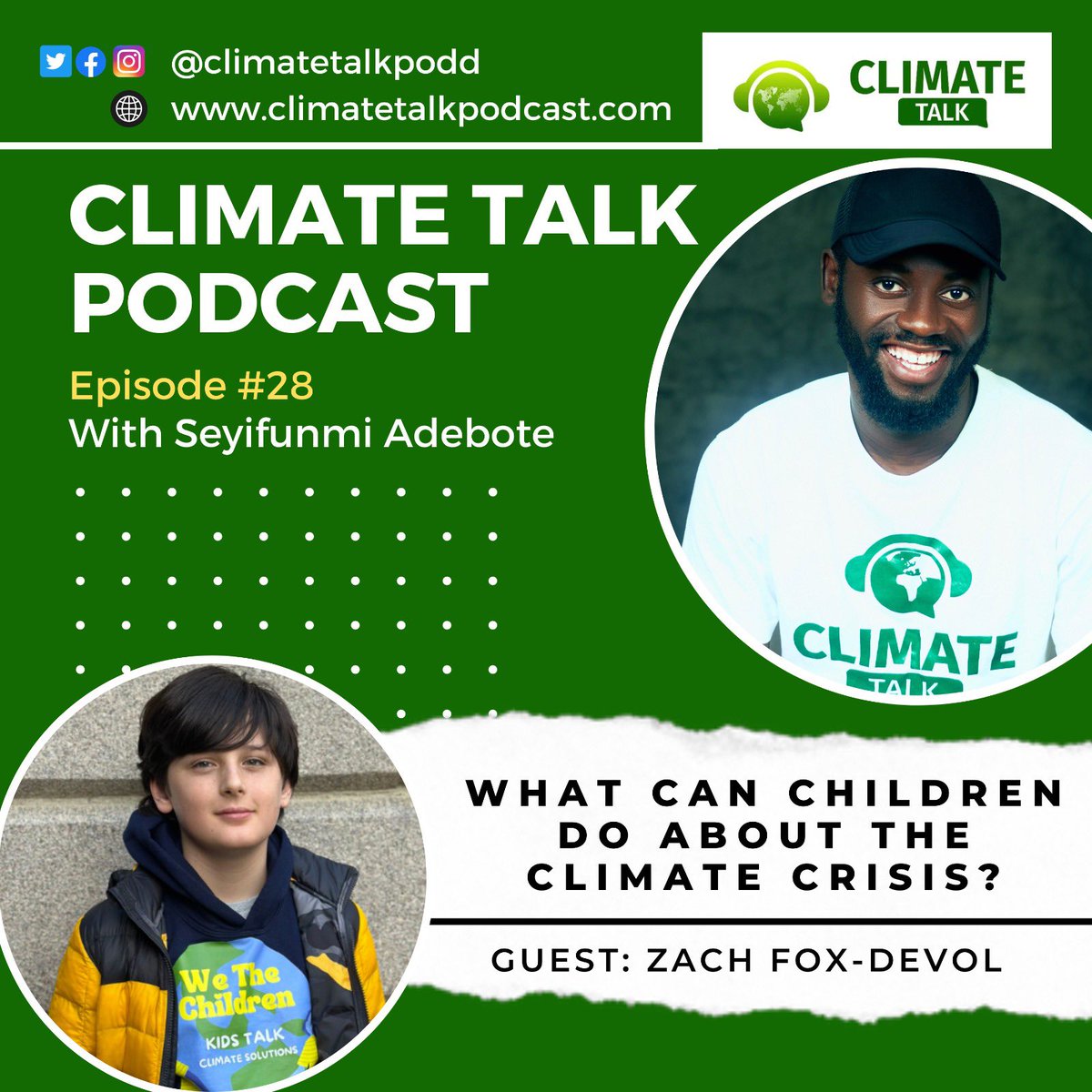 Yay 🎊 New episode alert 🚨Grab your 🎧 and 📝 about 🍀

From climate anxiety to displacement climate change threatens child safety and rights.

On this episode, we had a fascinating discussion with Zach on what can children do about the crisis. Listen on👉climatetalkpodcast.com