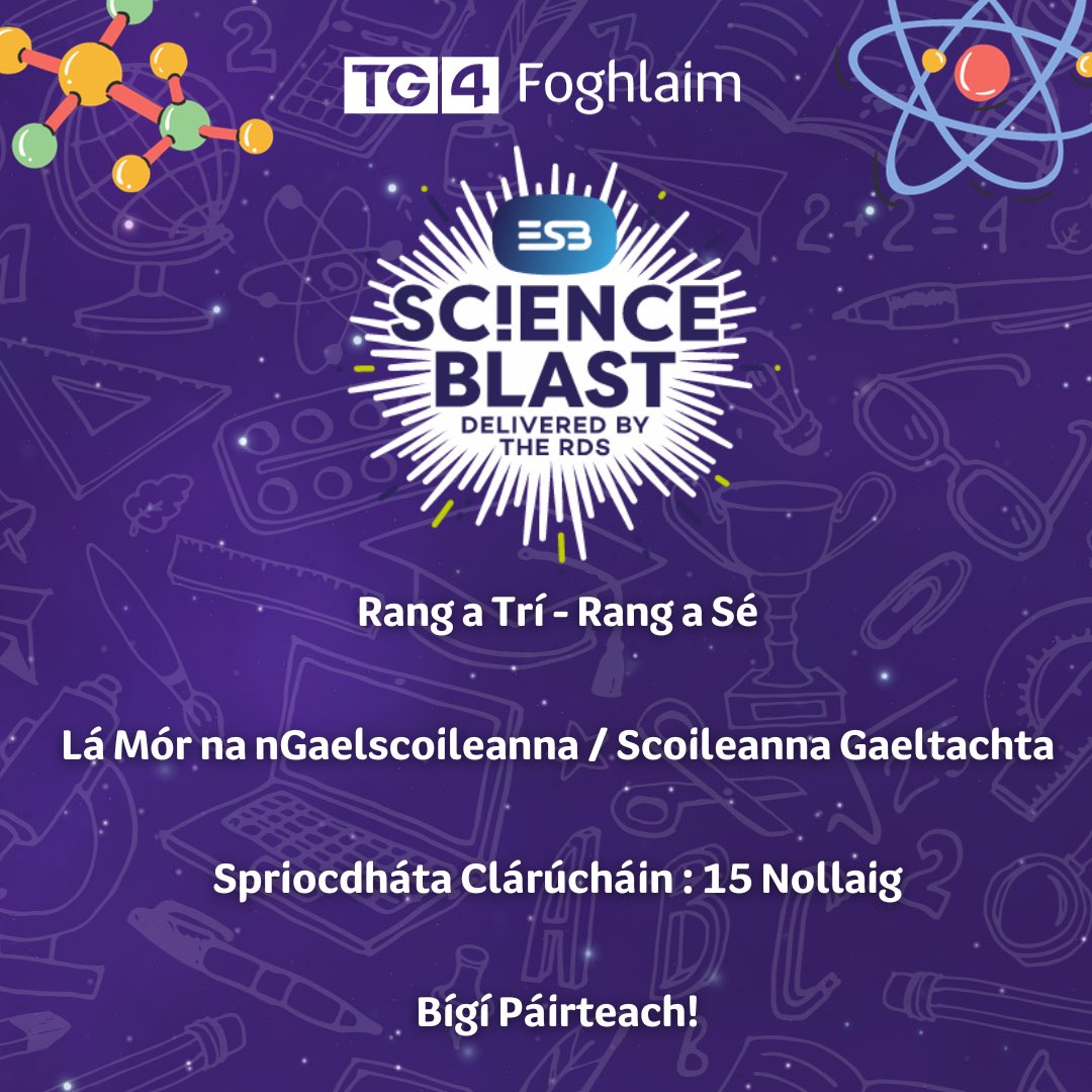 FoghlaimTG4's tweet image. An mbeidh do rang páirteach i mbliana?🧪🧬🦠 

Nasc le clárú 👉👉 esbscienceblast.com/register/

#tg4foghlaim #scienceblast #esbscienceblast #seachtainnaheolaíochta #gaeilge #oideachas