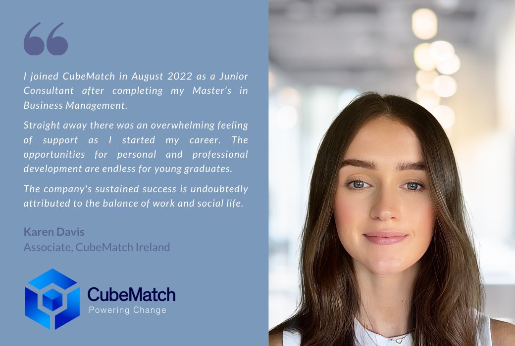 🔊💬💼Employee Testimonial💼💬🔊 Karen Davis joined CubeMatch Ireland as a Junior Consultant in August 2022. #LifeatCubeMatch #employeetestimonials #consultantlife