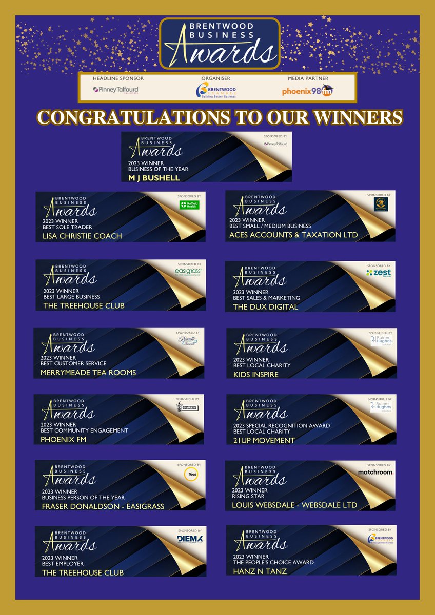 Well what an evening that was!! Brentwood Business Awards 2023!! HUGE congratulations to all of our winners and finalists. It was fantastic to see local businesses celebrating the evening together. And of course many many thanks to all of our super sponsors for your support😊