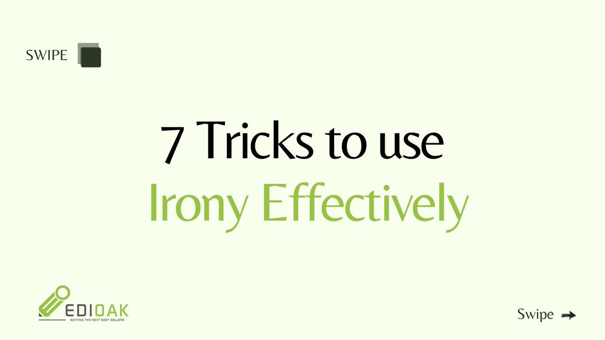 EdioakEdits's tweet image. 🎭✨ Harness the power of irony in your storytelling! Explore situational, dramatic, and verbal irony to add depth and complexity to your narrative.
#WritingTips #WritingCommunity #AuthorLife #WritingInspiration #WritingGoals #BookWriting #WriteNow #amwriting #AuthorsofTwitter