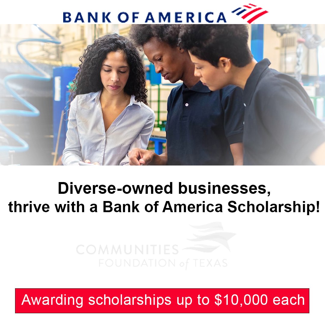 Unlock opportunities for your business with the Bank of America's Supplier Diversity Small &amp; Diverse Business Scholarship!

Apply now for financial support for training and educational programs: cftexas.org/bank-of-americ…

#AACC #DiversityScholarship