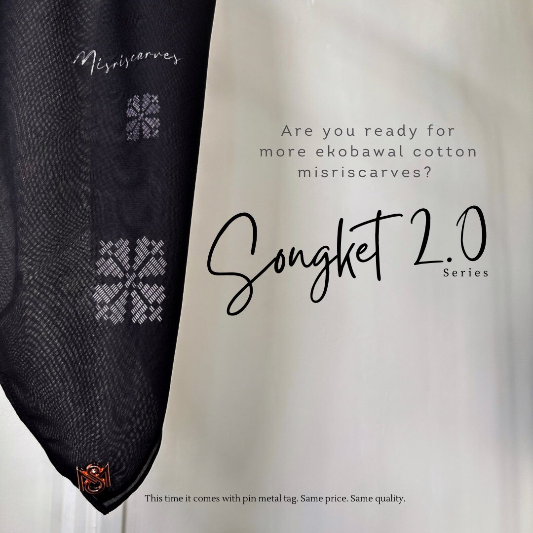 Know know je i dalam bawal cotton era, Misriscarves pun release bawal cotton lagi 😆

Pastu corak Songket pulak tu⁉️ omg memang wajib beli! 

I suka Bunga Puteh from Songket 1.0, tak sabar for this Songket 2.0 pulak!!