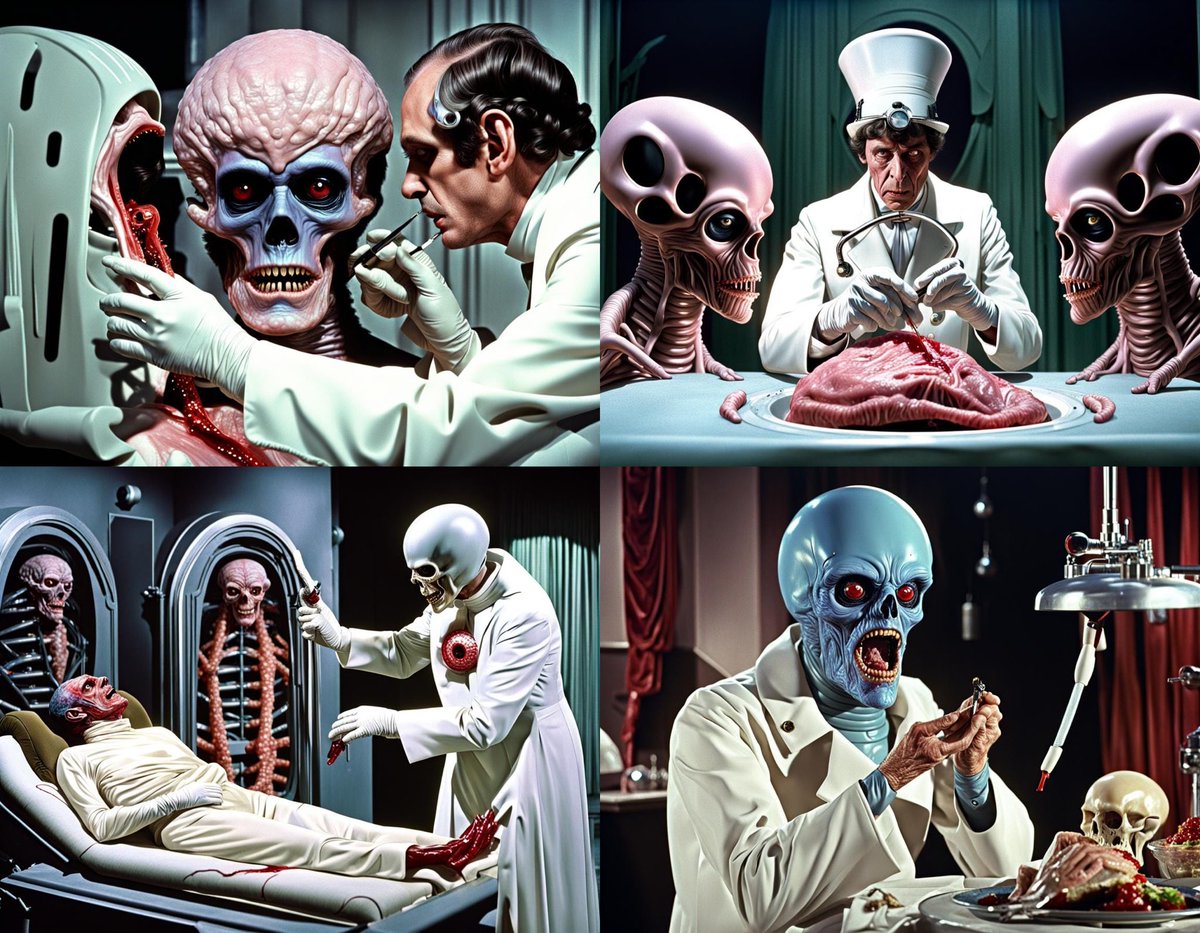 AiPortraitsUK's tweet photo. Abominable Dr Phibes performing horrific alien meatotomy - made with @NightCafeStudio
https://t.co/wYqzLCbxiq
#aiart #nightcafe #digitalart #surgery #burglary #archery #aliens #phibes #pheebes #terror #1960shorror https://t.co/95UGoJzQ3J