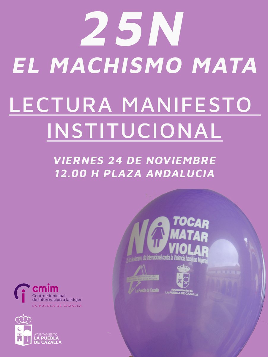cmujerpuebla's tweet photo. Desde el Área de Igualdad del Ayuntamiento, os convocamos  como cada año a apoyar el rechazo hacia la violencia ejercida hacia las Mujeres. 
Será el viernes 24 de noviembre a las 12.00 h en la Plaza Andalucía.
GRACIAS DE ANTEMANO POR VUESTRA PARTICIPACIÓN¡¡¡ https://t.co/xoVn89rJMa