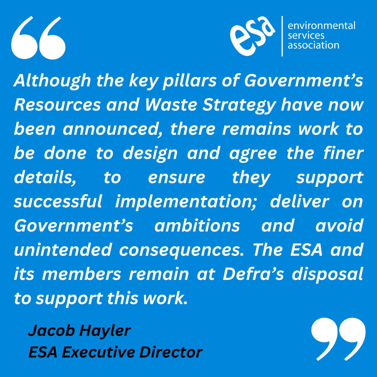 We welcome @SteveBarclay into his new role, and look forward to working with him and the new team @DefraGovUK to ensure they support the successful implementation of the #ResourcesAndWasteStrategy. Full quote from ESA ED Jacob Hayler below: