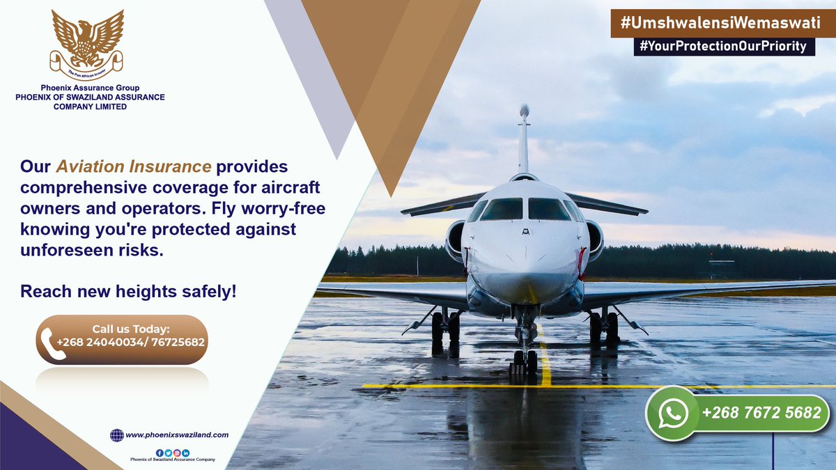 ✈️ Take to the skies with confidence! Our Aviation Insurance provides comprehensive coverage for aircraft owners and operators. Fly worry-free knowing you're protected against unforeseen risks. Reach new heights safely! #AviationInsurance #SkyHighProtection