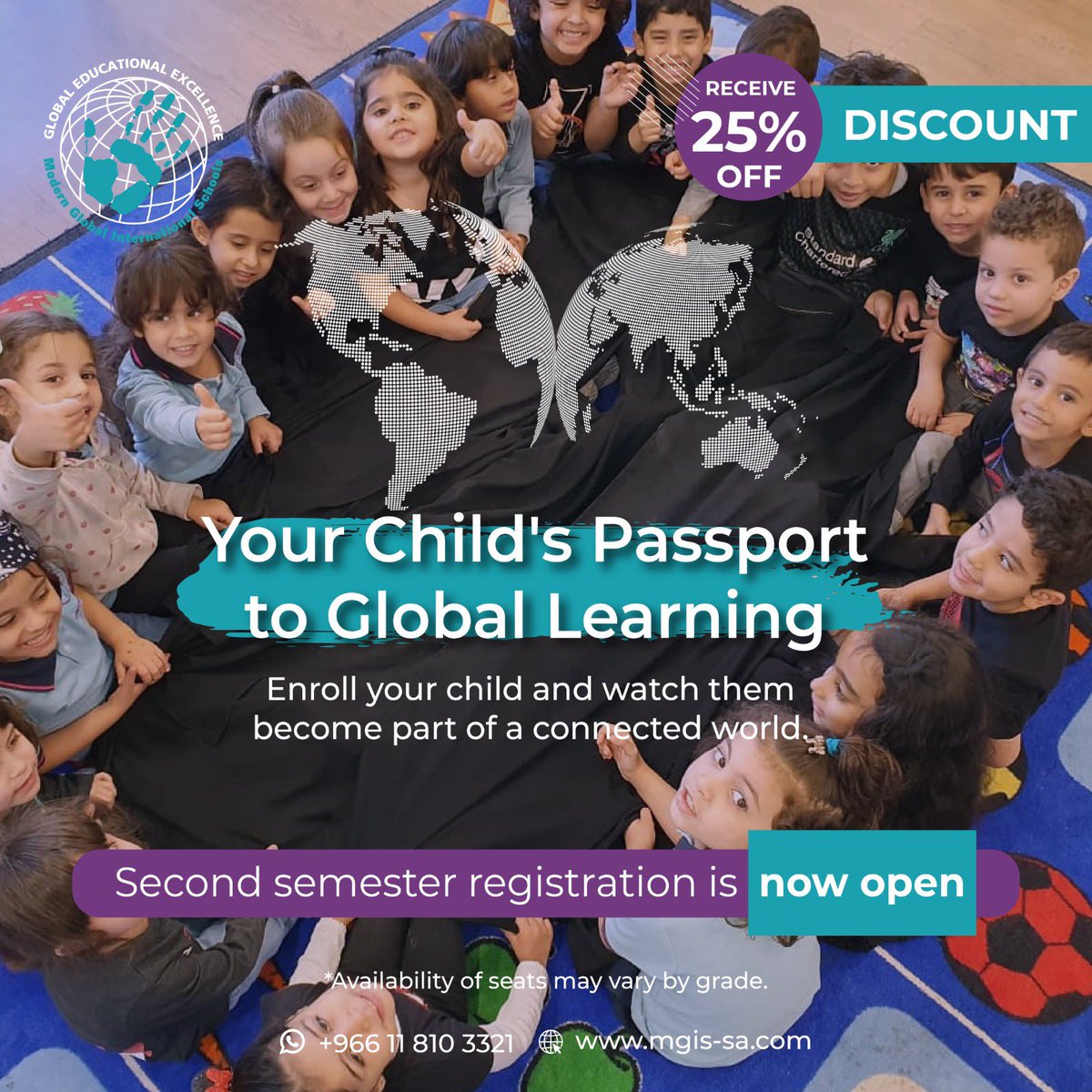 MGIS_KSA's tweet photo. Unlocking a world of knowledge and growth! 🌍✨   #MGIS provides high-quality education from Nursery to Grade 9 📚

Enroll your child now and enjoy a 25% off upon registration.

Second semester registration is now open. WhatsApp us for more information - +966118103321 📞

#Riyadh #RiyadhSchools #RiyadhEducation #MGIS