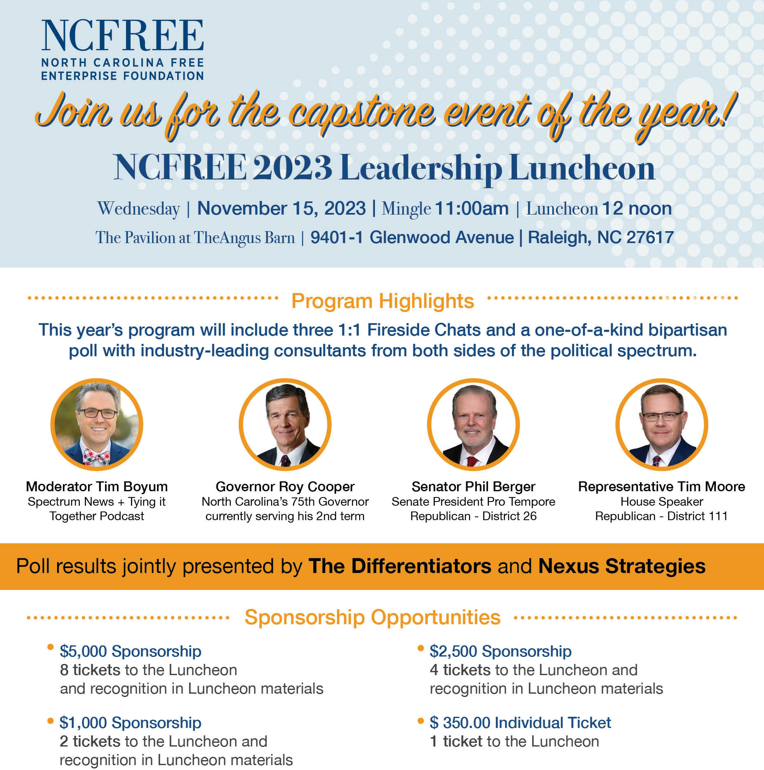mjrusher's tweet photo. 👀INBOX👀
@NC_Governor, @SenatorBerger, @NCHouseSpeaker in fireside chats with @TimBoyumTV at NCFREE's Leadership Lunch tomorrow. W/ exclusive "Frontrunners Poll" on 2024 Prez/Gov/A.G. races presented by 👀Nexus Strategies &amp; @DifferentData 👀 https://t.co/YxEORzGuj1
#ncpol #ncga https://t.co/31Xd38rWa8