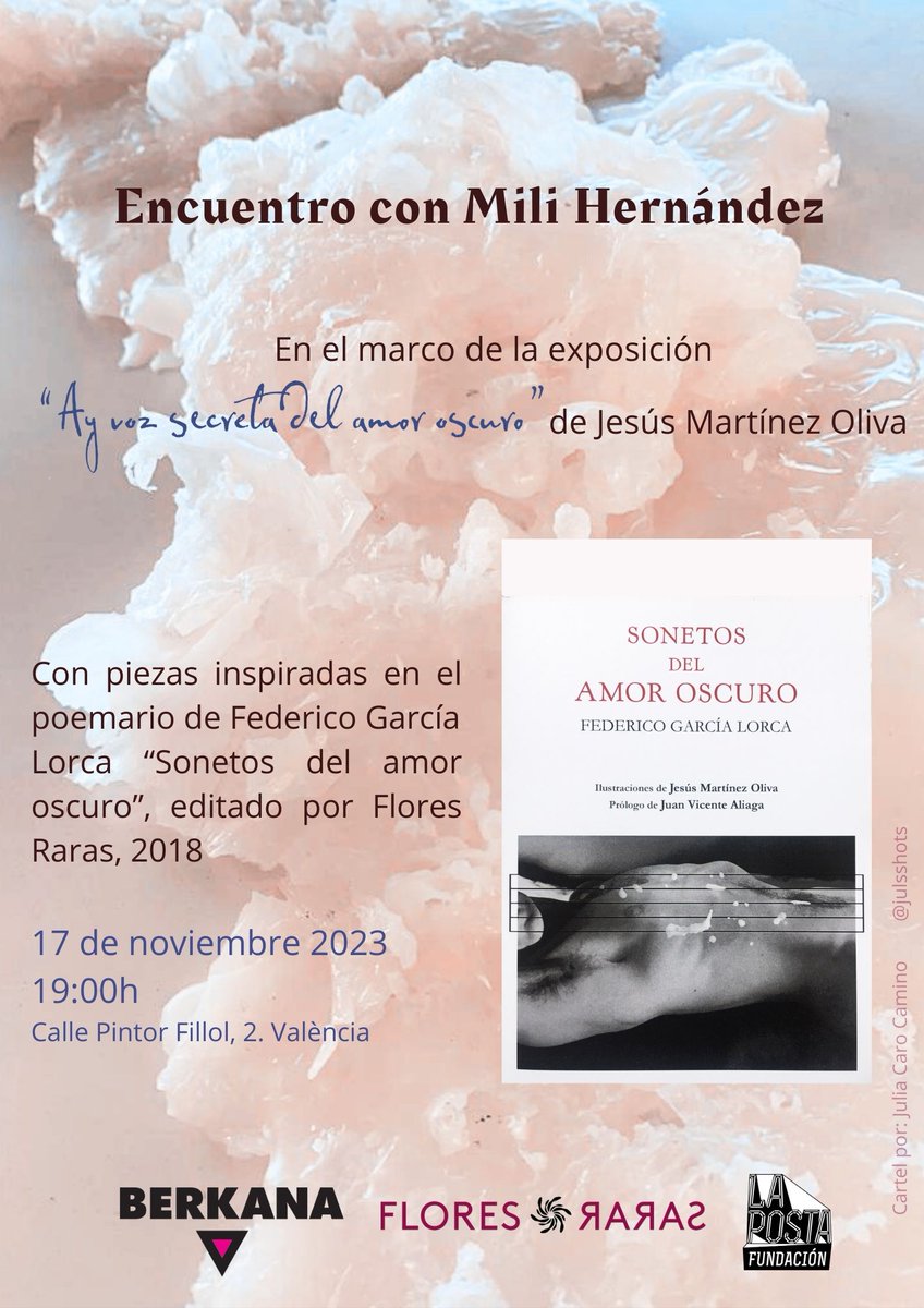 LaPosta_Found's tweet photo. Viernes 17 de noviembre, 19:00, estará con nosotros Mili Hernández (Flores Raras y Berkana) y hablaremos de Obra Gráfica y Editoriales, con ocasión de la exposición de Jesús Martínez Oliva, inspirada en el poemario de FGLorca "Sonetos del amor oscuros". https://t.co/JEVSJlEsoB https://t.co/AXI7vAuzoj