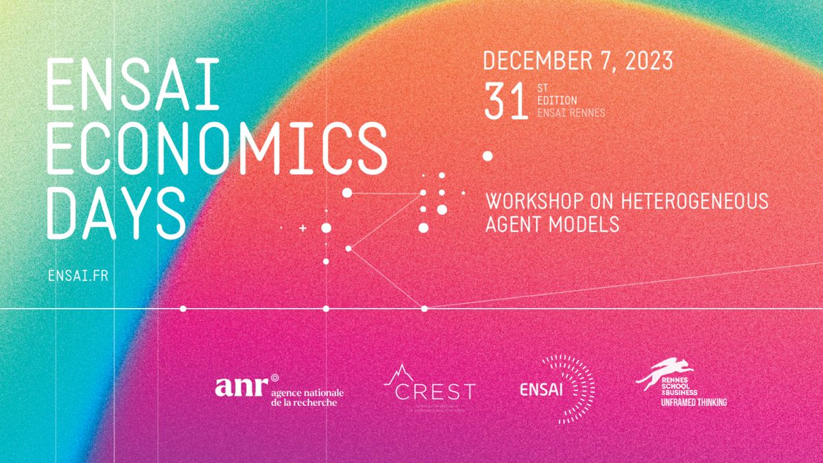 📣 In collaboration with @CrestUMR and <a href="/RennesSB/">Rennes SB</a>, ENSAI will organize and host a workshop on heterogeneous agent models, on December 7, 2023, in Rennes.

▶ More information: tinyurl.com/mr3txr46
 #macroeconomics #economics #EED