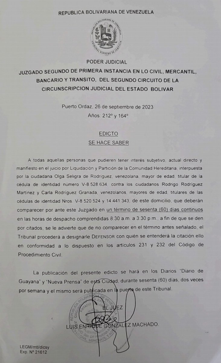 DiariodeGuayana's tweet photo. EDICTO
https://t.co/RvTO7enD3K
#Trubunal #Edicto #Bolivar #Guayana https://t.co/1vILEweDzi