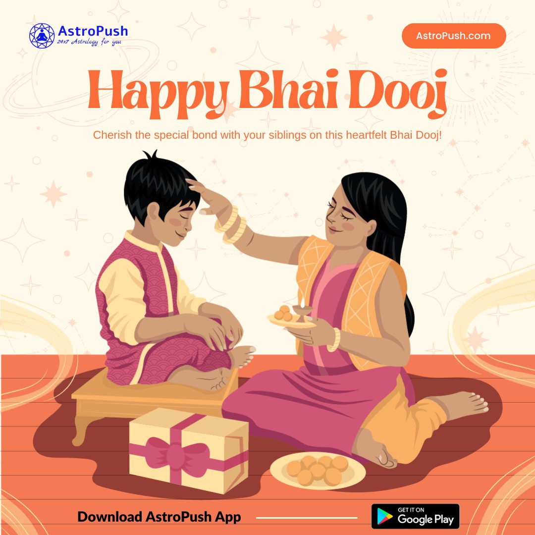 AstroPush's tweet image. 🌼✨ Celebrate the bond that's written in the stars! Happy Bhai Dooj to all the brothers and sisters.

Connect with AstroPush's certified astrologers for insights into your celestial connection.
Embrace the cosmic ties that bind! 🌌👫
astropush.com

#AstroPush #BhaiDooj