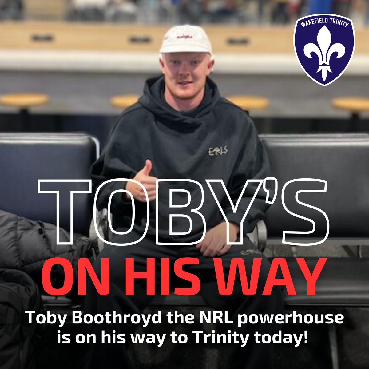 WTrinityRL's tweet photo. ๐ซ Next Stop: Wakefield!
Toby Boothroyd getting on a plane from Australia, on his way to join the Trinity family! Get ready to welcome this NRL powerhouse to Belle Vue. Big things are coming! โ๏ธ๐ช
#WelcomeToby #TrinityBound https://t.co/gkuGEiuD4d
