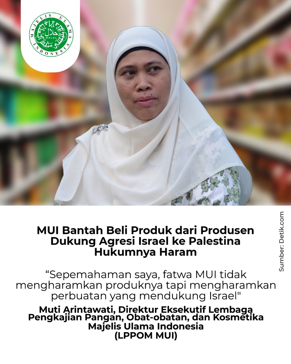 indozonemedia's tweet image. FAKTA! MUI, Muhammadiyah dan PBNU sepakat produk yang bersertifikasi halal aman dikonsumsi.

Diplomasi dan donasi lebih dibutuhkan PALESTINA, Bukan Boikot!

Sekretaris Komisi Fatwa MUI Miftahul Huda tegaskan yang haram itu perbuatan nyata dukungan agresi, bukan barangnya.