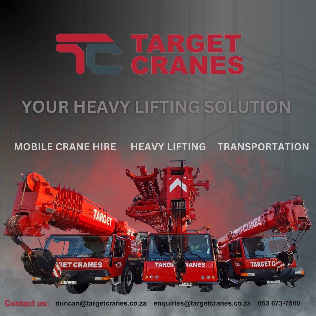 Target_Cranes's tweet image. Your Vision, Our Lift! 

Let&apos;s turn your ambitions into achievements. Whether it&apos;s urban development, construction, or industrial endeavours – we&apos;ve got your back, and we&apos;ve got the cranes to prove it.

duncan@targetcranes.co.za

#TargetCranes #mobilecrane #heavyliftingsolutions